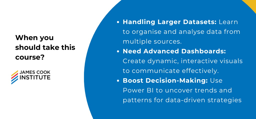 Level up your data analysis with Excel and Power BI by working with larger datasets, uncovering deeper insights, and building dynamic dashboards to communicate key findings efficiently.